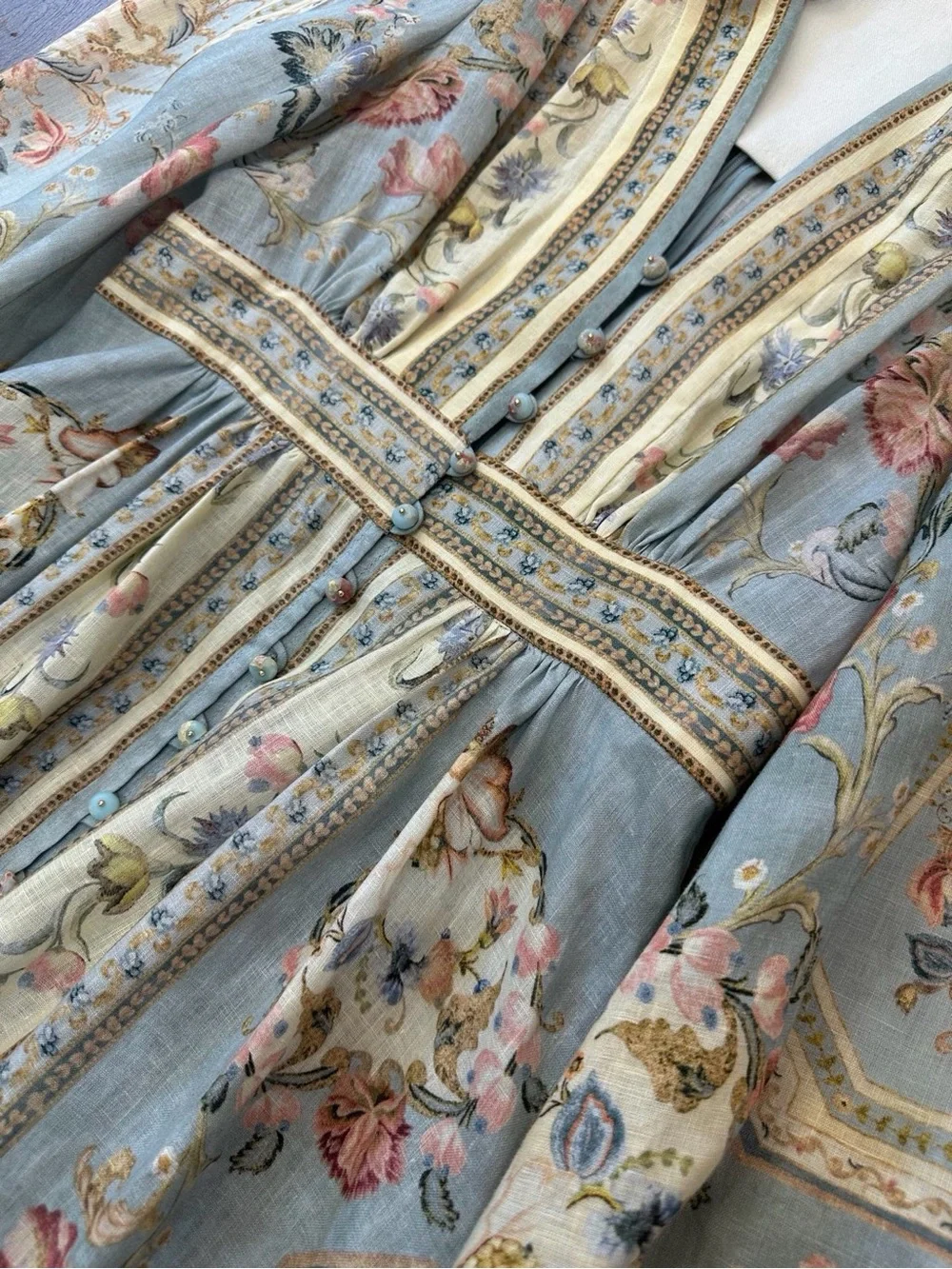 NWOT Zimmermann Roselight Plunge Linen Midi Dress Blue Floral, Size AU 0/1/2/3 - Picture 10 of 16